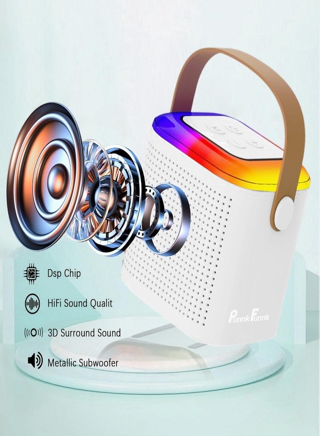 PunnkFunnk Kids Adults with Wireless Mics Portable Karaoke Bluetooth Speaker & Dynamic Lights Birthday Gift for Girls, Boys & Toddlers Ages 4,5,6,7,8,9,10,12+ Year Old Home Outdoor Travel (White) - Image 2